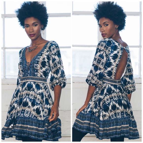 KAS Dresses & Skirts - NWT KAS Boho Open Back Lace Up Tassel Mini Dress